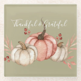 Posavasos De Vidrio Calabazas acuarelas de bonito en salvia