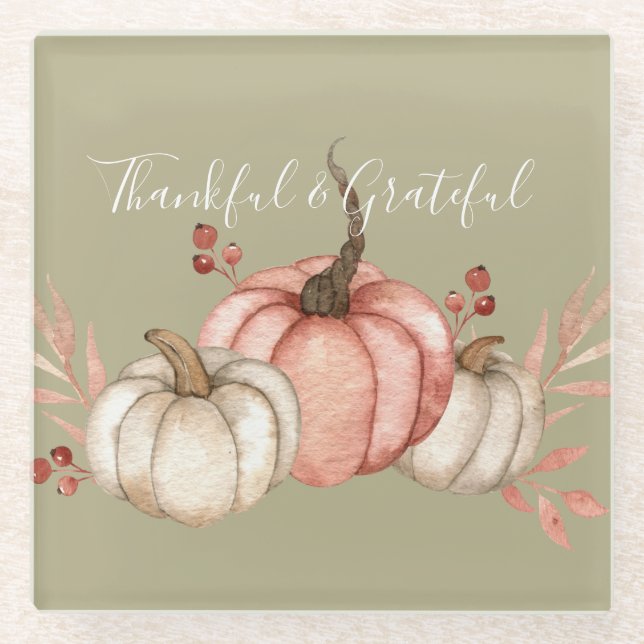 Posavasos De Vidrio Calabazas acuarelas de bonito en salvia (Anverso)