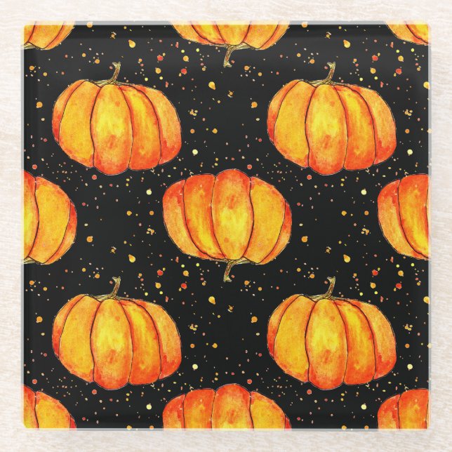 Posavasos De Vidrio Calabazas acuáticas de otoño, impresión de Hallowe (Anverso)