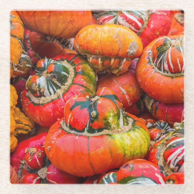 Posavasos De Vidrio Calabazas coloridas (Anverso)