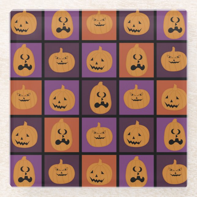 Posavasos De Vidrio Calabazas de Halloween (Anverso)