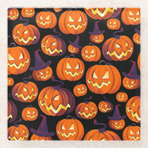 Posavasos De Vidrio Calabazas de Halloween: Espeluznante patrón sin fo