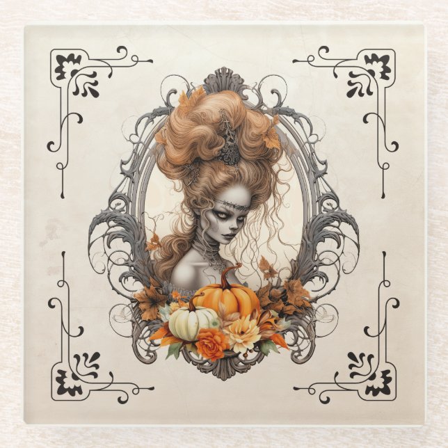 Posavasos De Vidrio Calabazas de la dama de gótico (Anverso)