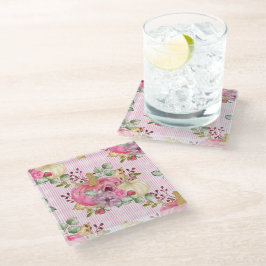 POSAVASOS DE VIDRIO CALABAZAS Y FLORES DE OTOÑO ROSADAS Y DORADAS A LA