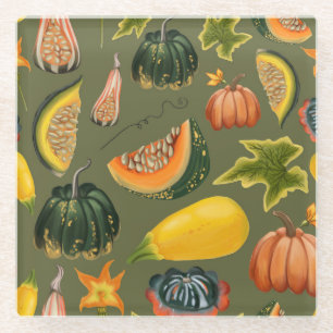 Posavasos De Vidrio Calabazas y hojas: vegetación otoñal