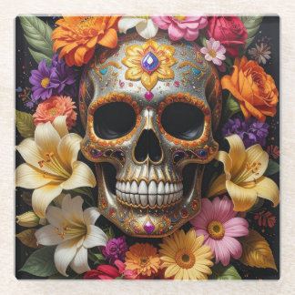 Posavasos De Vidrio Calavera Azucarada Ornata