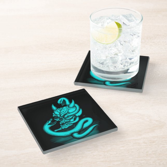 Posavasos De Vidrio Calavera - Cabeza malvada con serpiente (Angular)