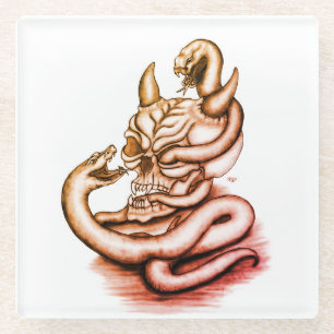 Posavasos De Vidrio Calavera - Cabeza malvada con serpiente