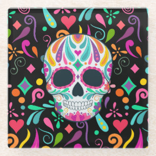 Posavasos De Vidrio Calavera de azúcar florida