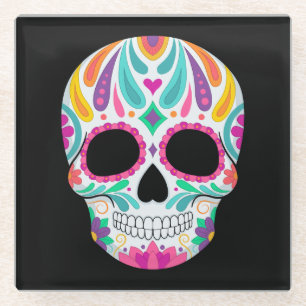 Posavasos De Vidrio Calavera de azúcar florida