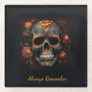 Posavasos De Vidrio Calavera de Azúcar Regal Bloom, personalizada