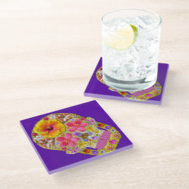 Posavasos De Vidrio Calavera de flores 4 - Tropical