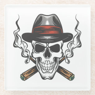 Posavasos De Vidrio Calavera de gánster con sombrero fedora
