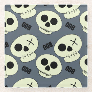 Posavasos De Vidrio Calavera de Halloween, Diseño Infantil Boo.