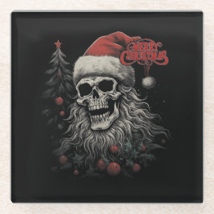 Posavasos De Vidrio Calavera Esqueleto Divertida Navidad Feliz Santa C