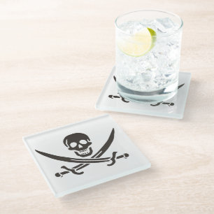 Posavasos De Vidrio Calavera obsidiana espada Bandera pirata de Calico