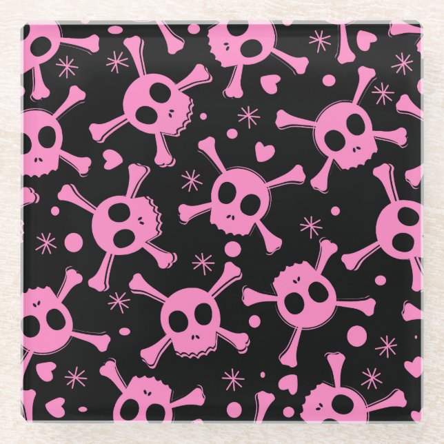 Posavasos De Vidrio Calavera pirata: Patrón de corazones brutales (Anverso)