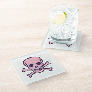 Posavasos De Vidrio Calavera rosa n Bolas transparentes de vidrio