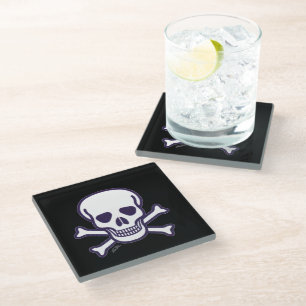 Posavasos De Vidrio Calavera y montaña rusa de vidrio negro de los hue
