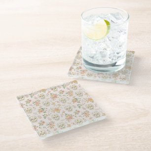 Posavasos De Vidrio Calaveras de Azúcar Flores de Melocotón