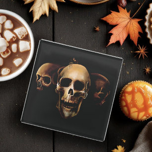 Posavasos De Vidrio Calaveras Góticas Oscuras Humanas Trío Negro Criat