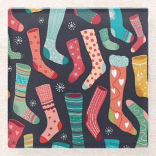 Posavasos De Vidrio Calcetines de invierno coloridos, patrón sin costu