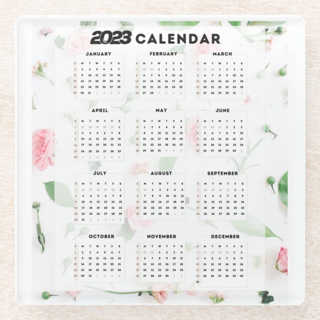 Posavasos De Vidrio  calendrier 2023 floral (Anverso)