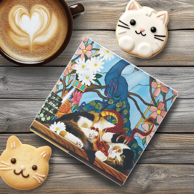 Posavasos De Vidrio Calico Cat Dragon Red (Subido por el creador)