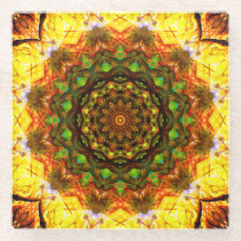 Posavasos De Vidrio Cálido Mandala Art Con Formas Verdes