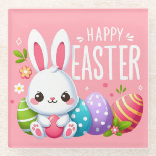 Posavasos De Vidrio Cálido, rosa, conejito de Pascua