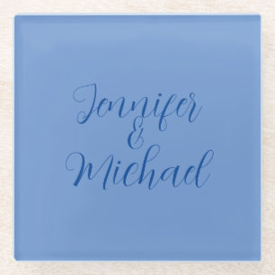 Posavasos De Vidrio Caligrafía azul clásica profesional boda
