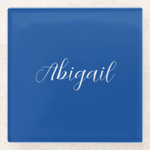 Posavasos De Vidrio Caligrafía Elegante Blue White Plain Nombre simple