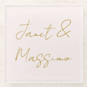 Posavasos De Vidrio Caligrafía elegante de nombre simple en color dora