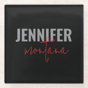 Posavasos De Vidrio Caligrafía Elegante Llanura Añadir nombre propio