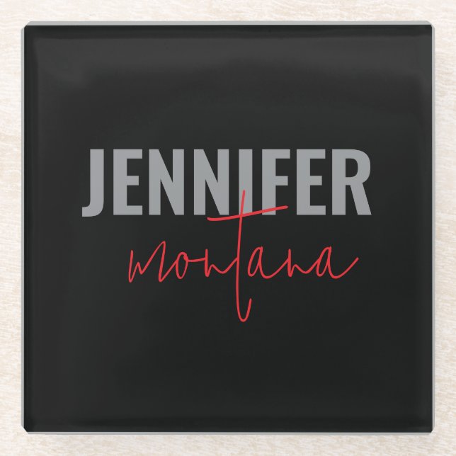 Posavasos De Vidrio Caligrafía Elegante Llanura Añadir nombre propio (Anverso)