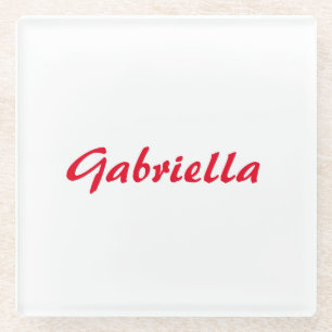 Posavasos De Vidrio Caligrafía Elegante Red White Plain Nombre simple