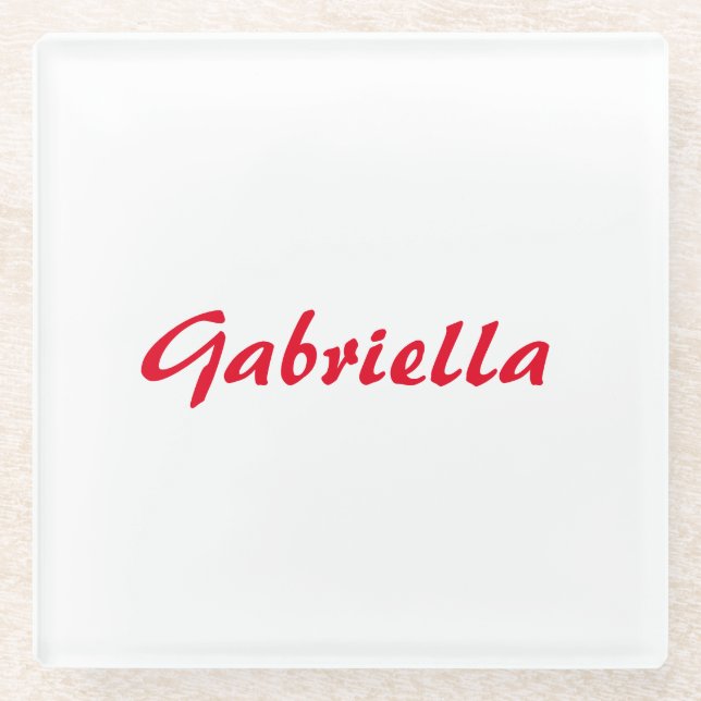 Posavasos De Vidrio Caligrafía Elegante Red White Plain Nombre simple (Anverso)