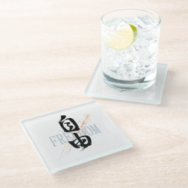 Posavasos De Vidrio Caligrafía japonesa Kanji Jiyu/Libertad