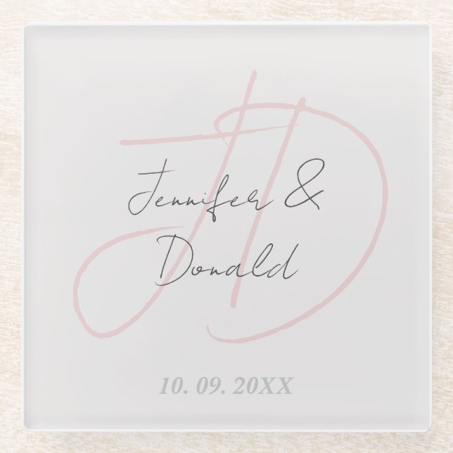 Posavasos De Vidrio Caligrafía moderna monograma de letra clásica (Anverso)