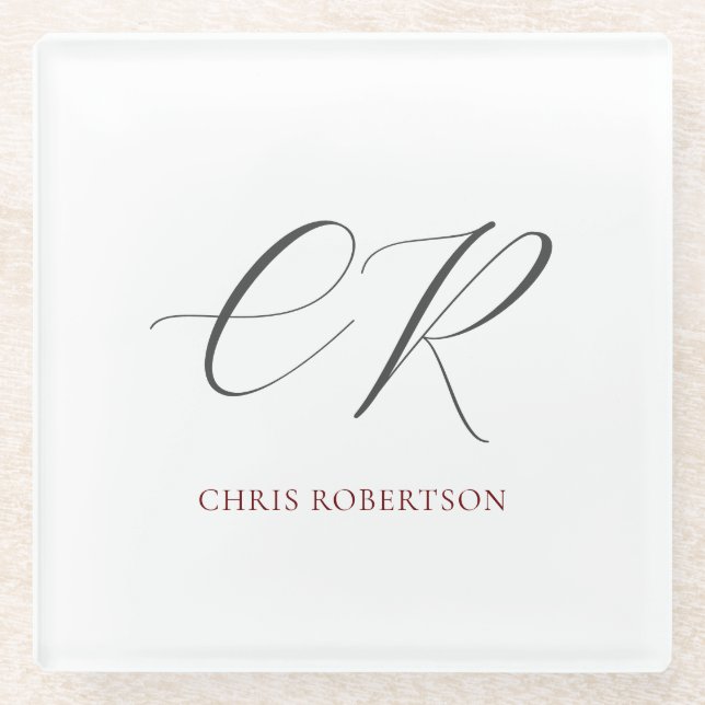 Posavasos De Vidrio Caligrafía Monograma Nombre Personalizado blanco n (Anverso)