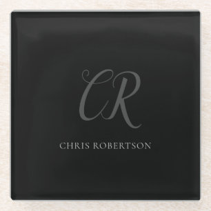 Posavasos De Vidrio Caligrafía Monograma Nombre Regalo Personalizado G