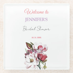 Posavasos De Vidrio Calligrafía Elegante Floral Bienvenida Ducha Brida