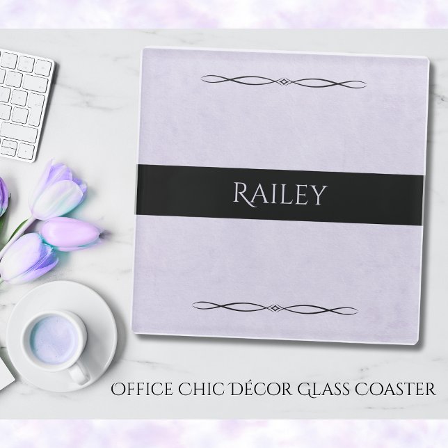 Posavasos De Vidrio Calm Lavender Minimalist Desk Glass Coaster (Bring a touch of calm luxury to your busy work day)