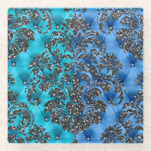Posavasos De Vidrio Cámaras de Purpurina Blue Silver de dos tonos