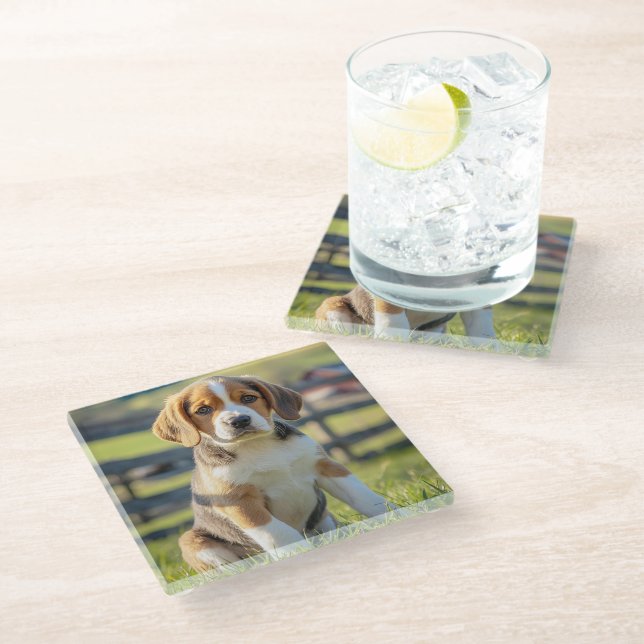 Posavasos De Vidrio Cámaras de vidrio de Beagle Cute (Angular)