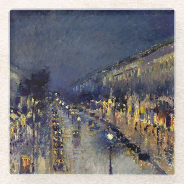 Posavasos De Vidrio Camille Pissarro - Boulevard Montmartre de noche (Anverso)