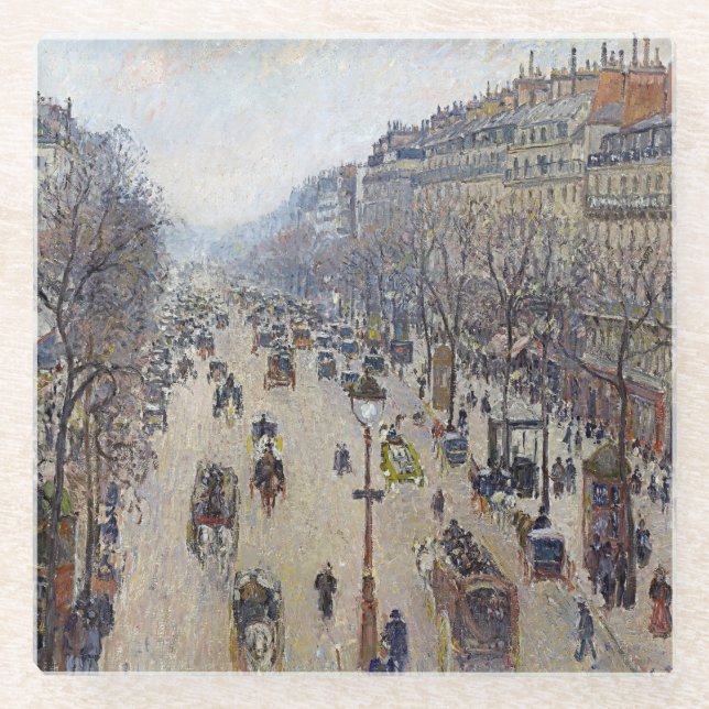 Posavasos De Vidrio Camille Pissarro - Boulevard Montmartre, mañana (Anverso)