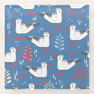 Posavasos De Vidrio Caminata de gaviotas: patrón vintage sin costura.
