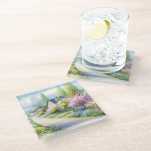 Posavasos De Vidrio Camino Campestre de Flor Silvestre Encantada