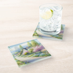 Posavasos De Vidrio Camino Campestre de Flor Silvestre Encantada